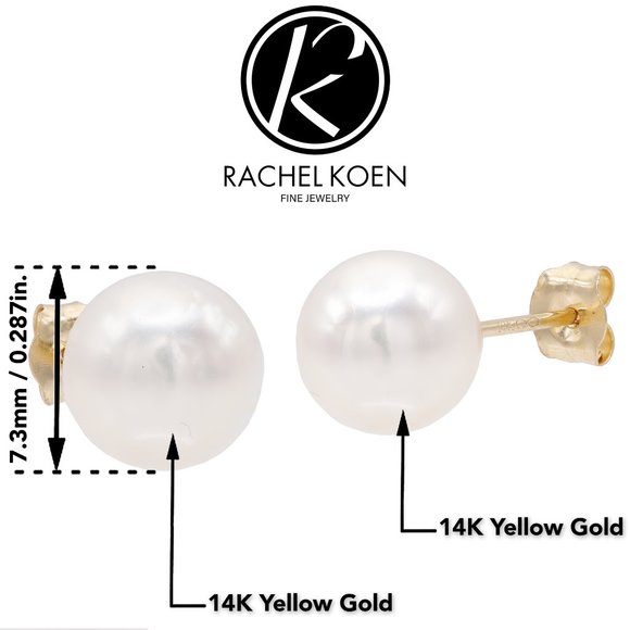Rachel Koen Fresh Water White Pearl Stud Earrings 14K Yellow  Rachel Koen Fresh Water White Pearl Stud Earrings 14K Yellow Gold 7.3mm